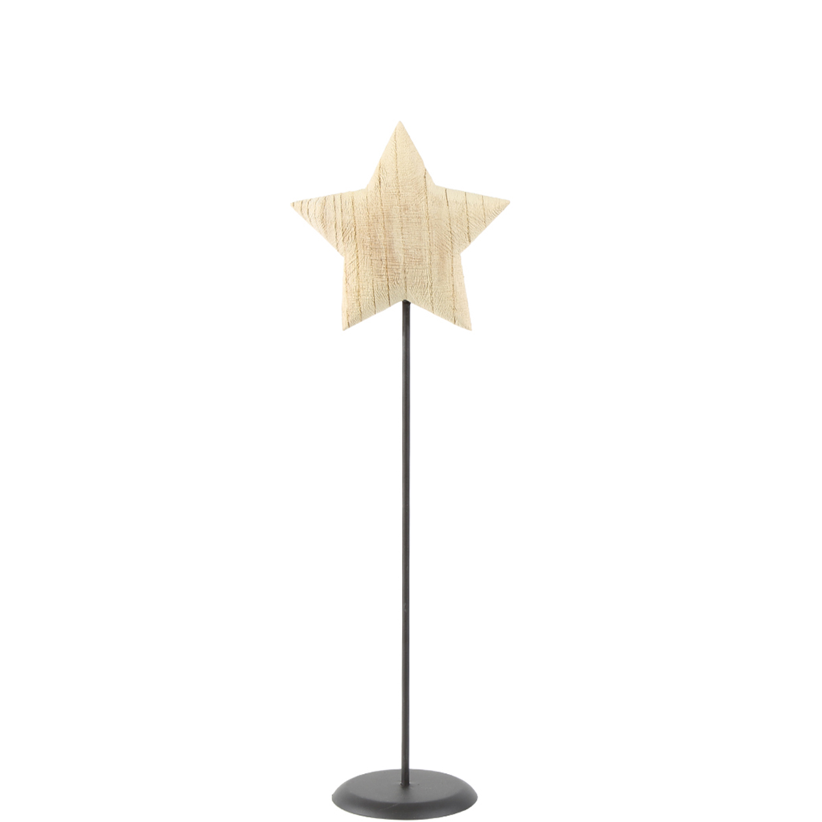 Deko Stern Naturholz, Holzstern Natur auf Metallständer, 43cm