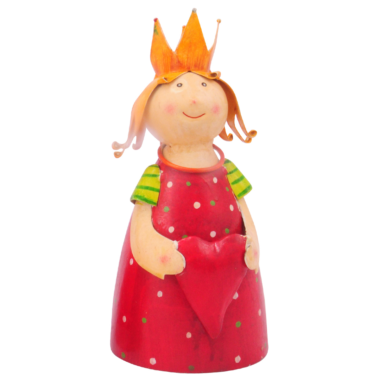 Zaunhocker Engel Schutzengel, Metallengel mit Herz und Krone, rotes Kleid, 22cm 