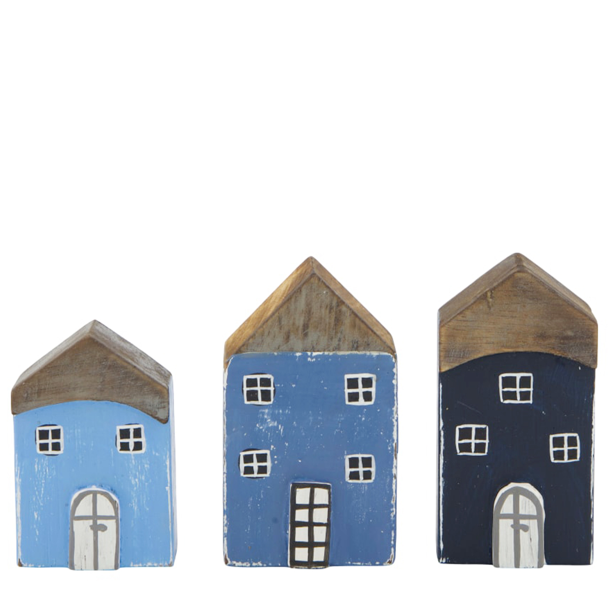 Deko Holzhaus blau, Holzhaus Naturholz, 3 verschieden Modelle, 16x3x10cm, DIJK Natural Collections