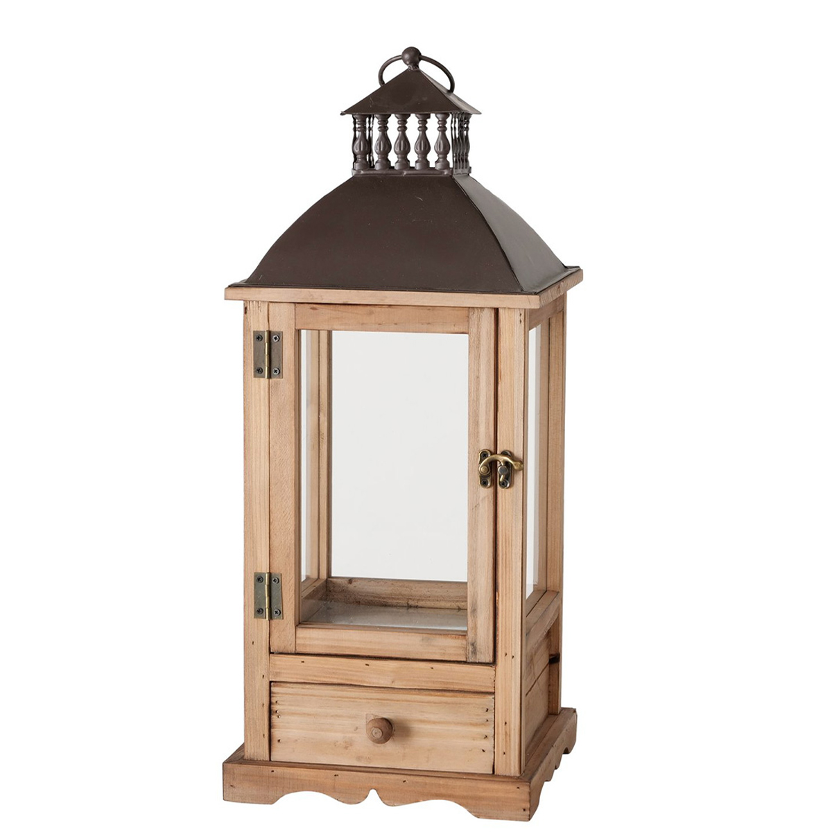 Holzlaterne Brighton rot im Shabby Look, rustikales Windlicht mit Schublade, 54cm, Boltze Home Collections