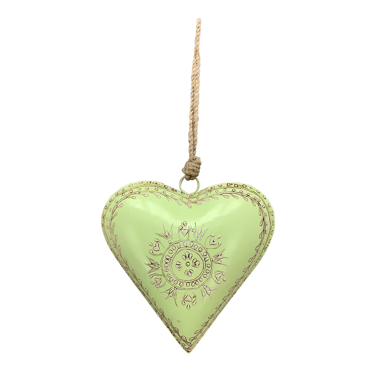 Deko Herz Nostalgie, elegantes Metallherz grün-beige, 10cm