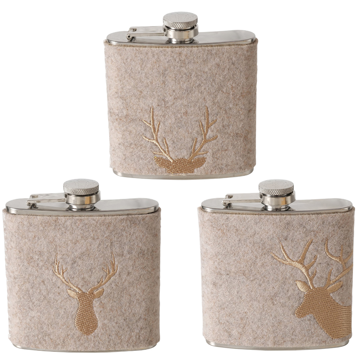 Trinkflasche Hirsch Vilbert, Flachmann aus Filz mit Hirschkopf, Boltze Home Collections