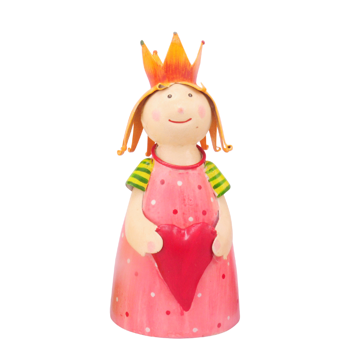 Zaunhocker Engel Schutzengel, Metallengel mit Herz und Krone, rosa Kleid, 22cm