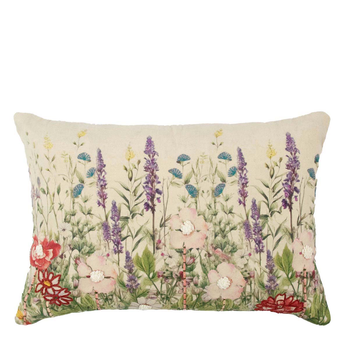 Baumwoll Kissen Blumen Rittersporn, Wildblumen bestickt, 40x60cm, Mars & More