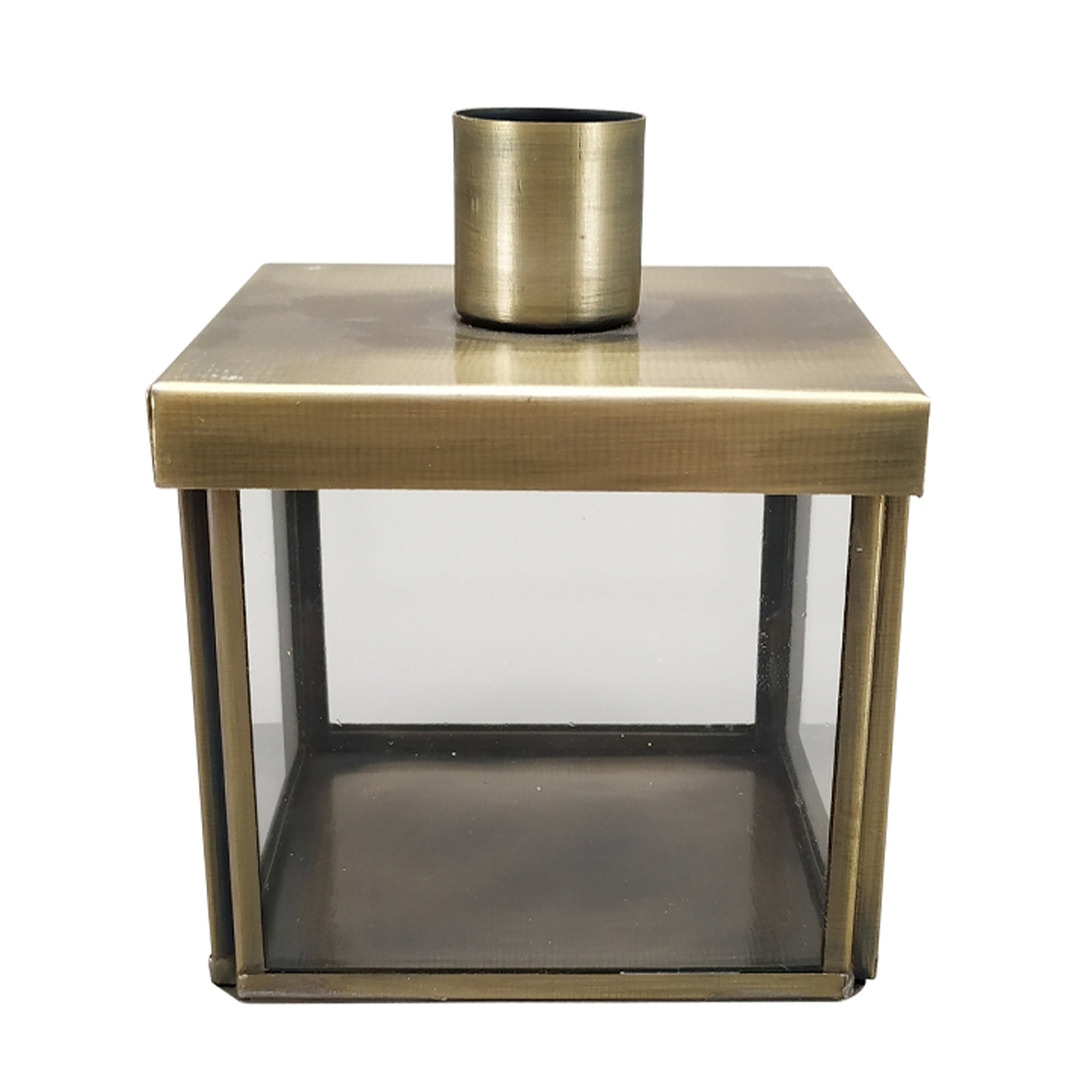 Kerzenhalter Glasbox Vintage gold, Kerzenständer Metall-Glaskasten, Stabkerzenhalter