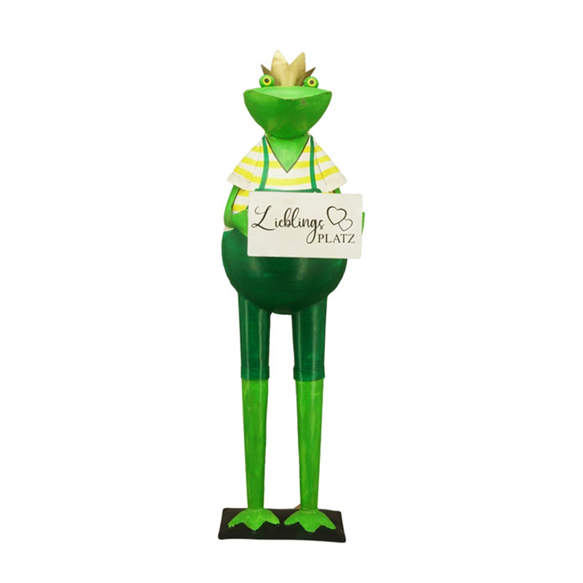 Deko Froschkönig Lieblingsplatz, großer Metallfrosch mit Schild, 80cm