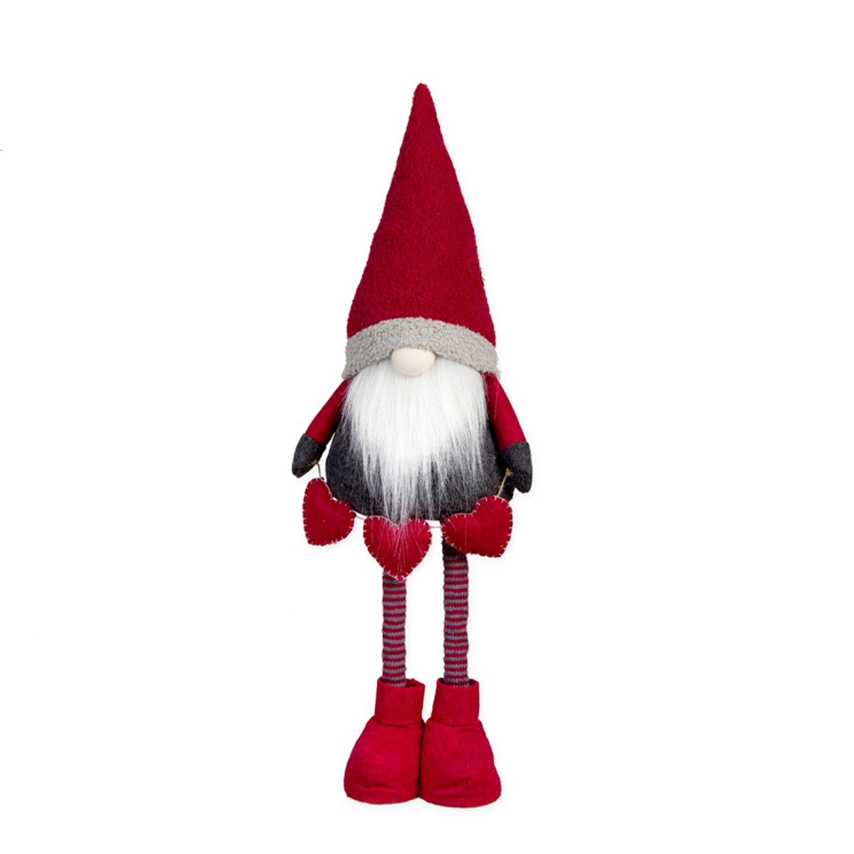 Deko Wichtel, Stoffwichtel mit Teleskopbeine, Plüschmütze und Herzen, 70cm