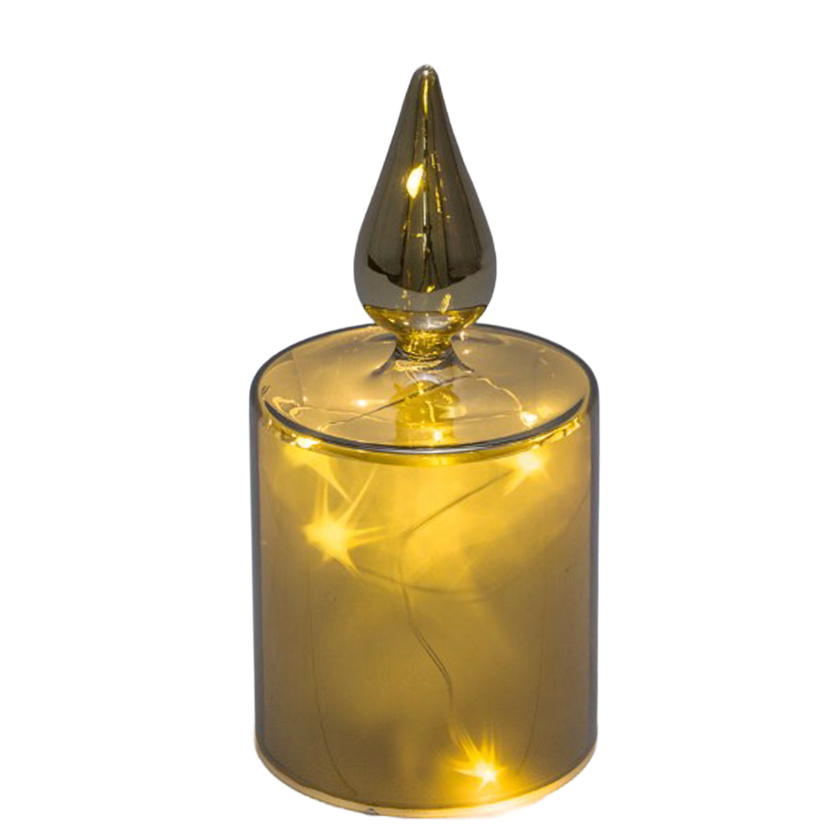 LED Glaskerze mit Sternenmotiv, glänzend braun, mit Timerfunktion,16cm   