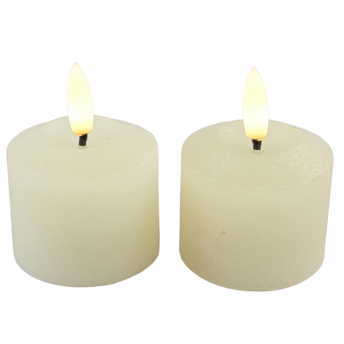 LED Stumpen Rustikal, Echtwachs-Kerzen Creme, 2er-Set, 4,5cm