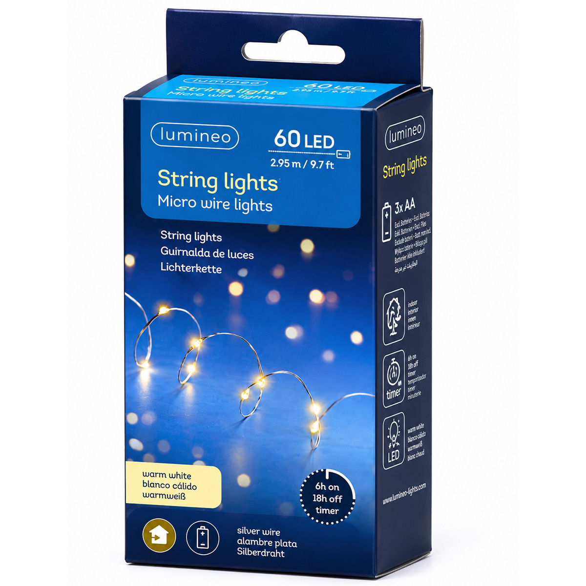 Micro LED Lichterkette, Strangbeleuchtung, warmes weiß, 60 LED, 295cm, Lumineo