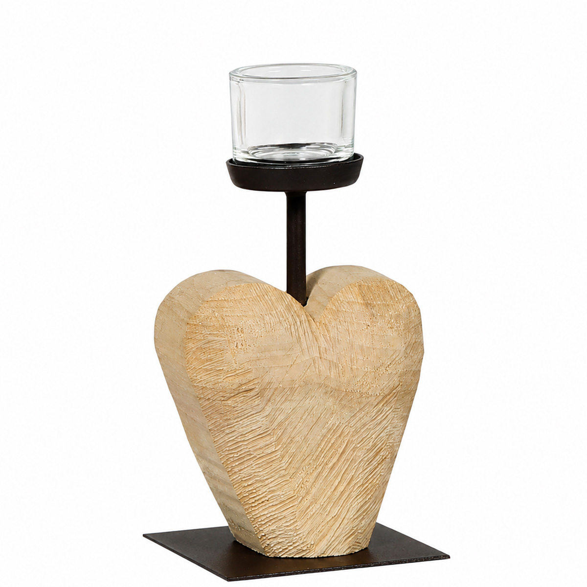 Deko Windlicht Holzherz sägerau, Naturholz-Herz auf Metallfuß, 24cm, WMG Grünberger