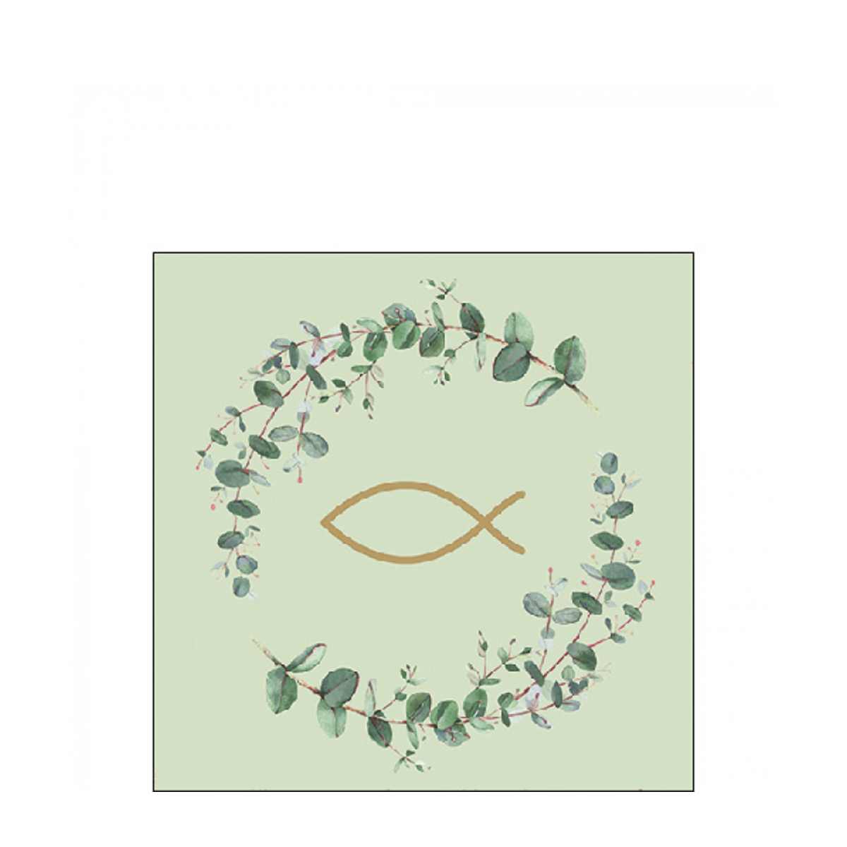 Ambiente Servietten Kommunion, Eucalyptuskranz mit Fisch grün, 25x25cm