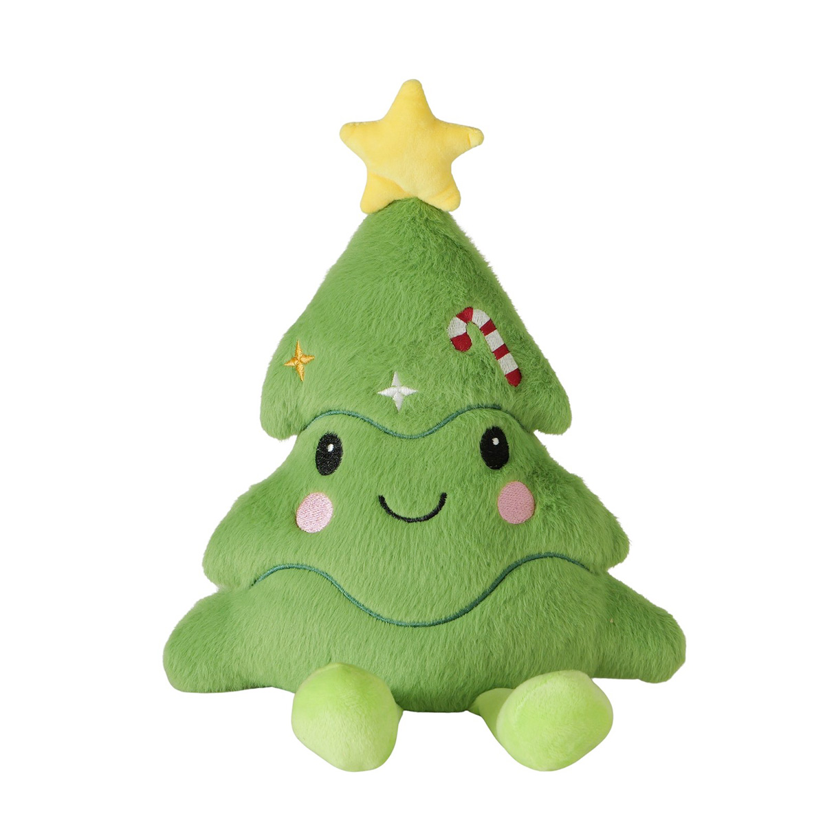 Plüschkissen-Kantenhocker kleiner Weihnachtsbaum grün mit Gesicht und Beine, Boltze Home Collection