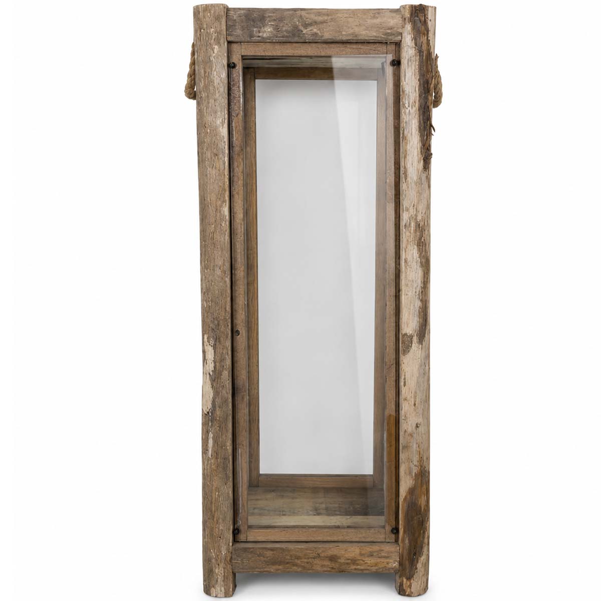 Holzlaterne Naturholz, schlichtes rustikales Windlicht, 58cm
