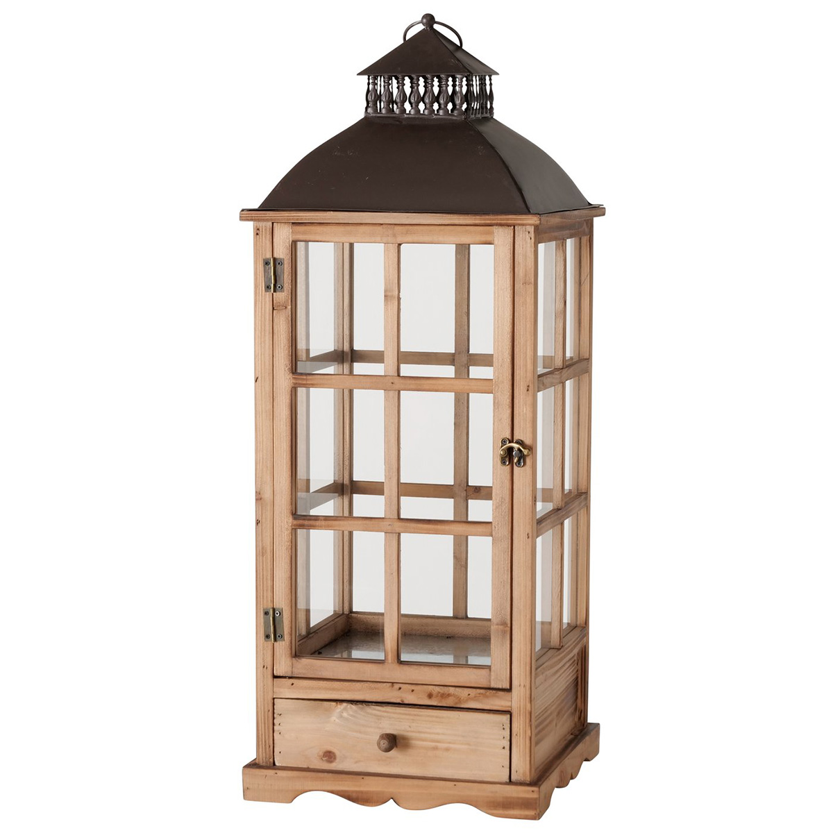 Holzlaterne Brighton natur im Shabby Look, rustikales Windlicht mit Schublade, 80cm, Boltze Home Collections