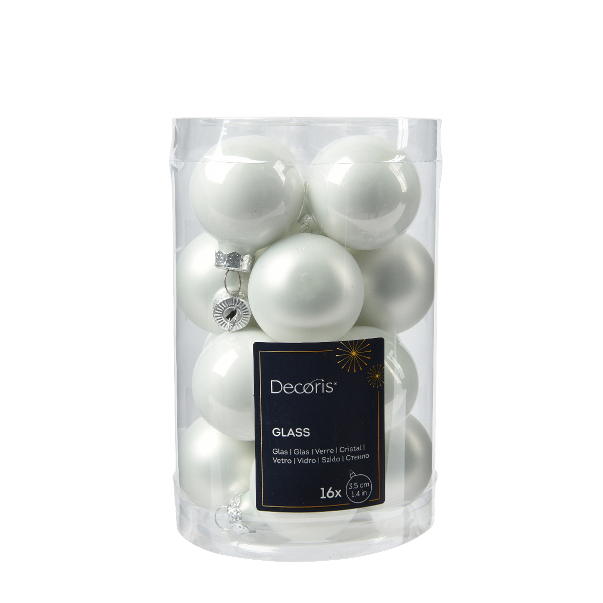 Mini Weihnachtsbaumkugeln aus Glas, winterweiß emaille/matt, Ø3,5cm, 16St/Box, Decoris