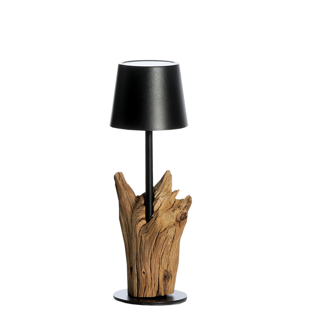 LED Windlicht Raisa Natural, rustikales Naturholzwindlicht mit LED Lampe schwarz, 27cm, WMG Grünberger