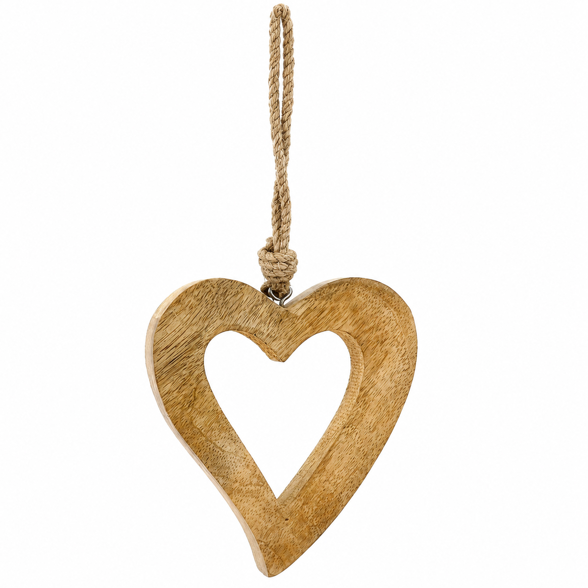 Deko Herz aus Mangoholz, offenes Holzherz zum Hängen, 13cm