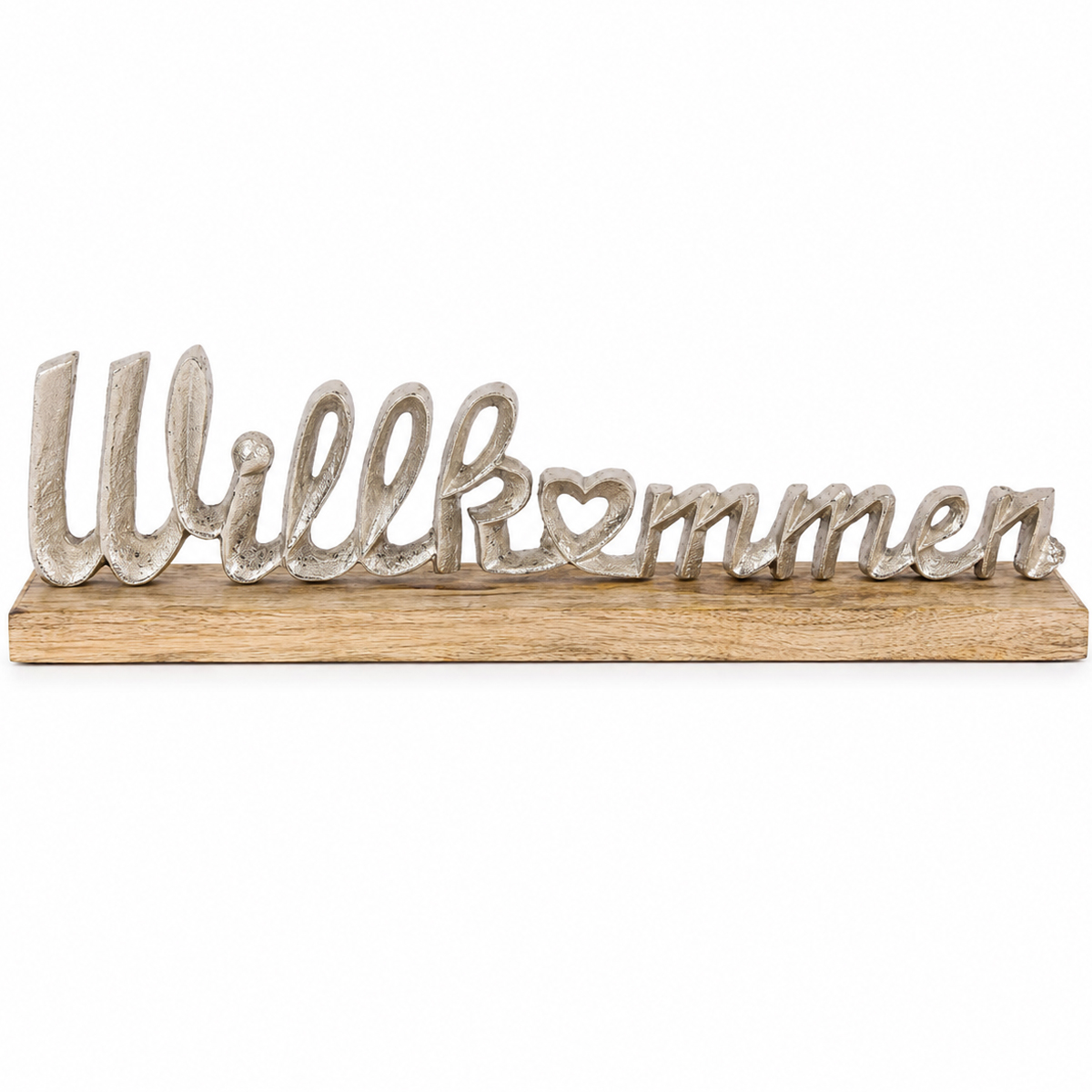 Deko Aufsteller "Willkommen" aus Mangoholz und Aluminium - Herzlicher Empfang im Landhausstil