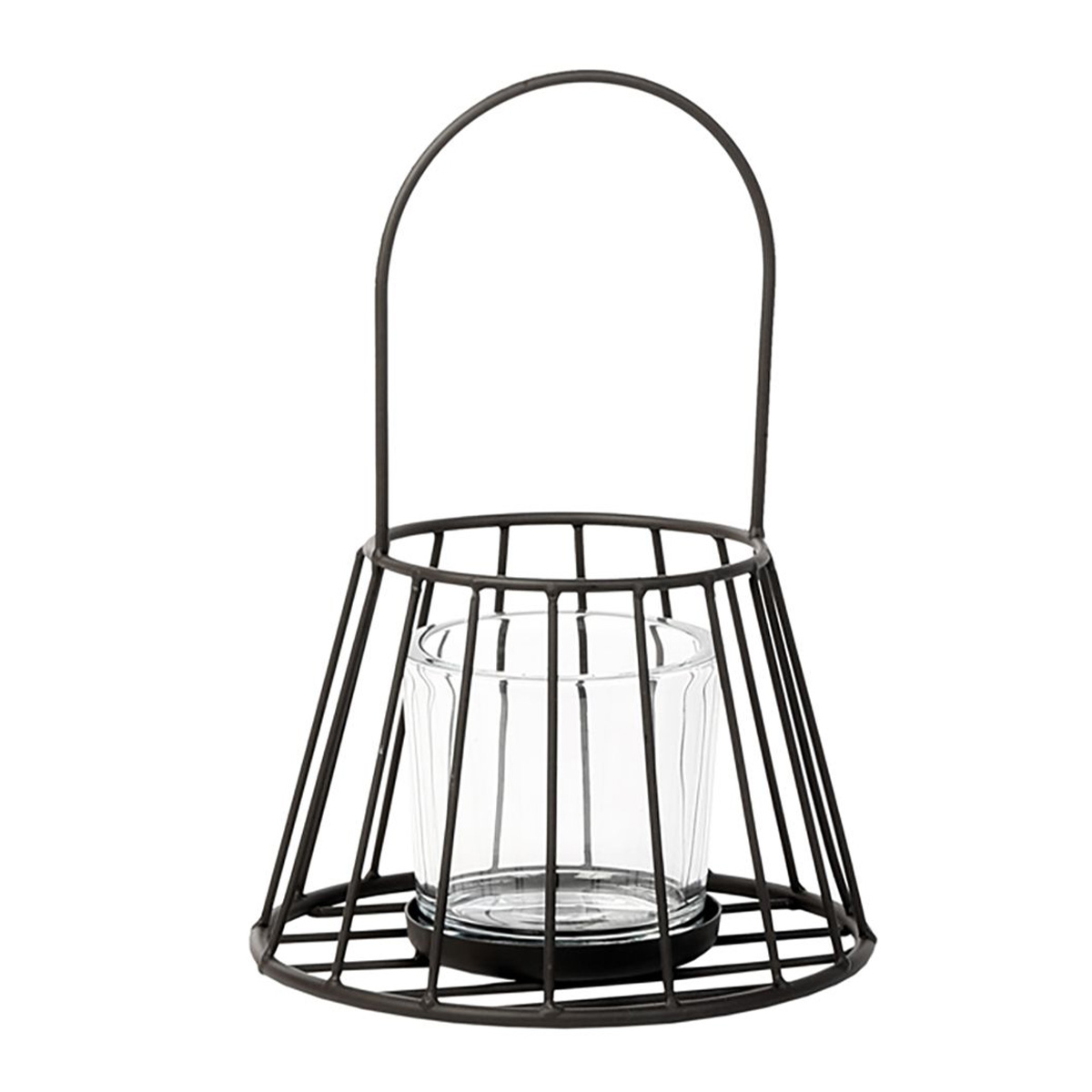 Eisen Windlicht Rondo, schlichter Teelichthalter aus Eisengeflecht mit Henkel, WMG Grünberger