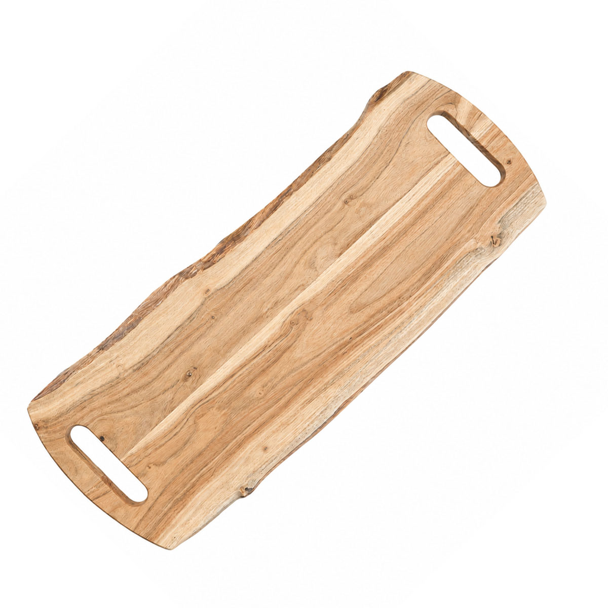 Holzbrett Akazie Natur, großes Servierbrett mit 2 Eingriffe, 60cm