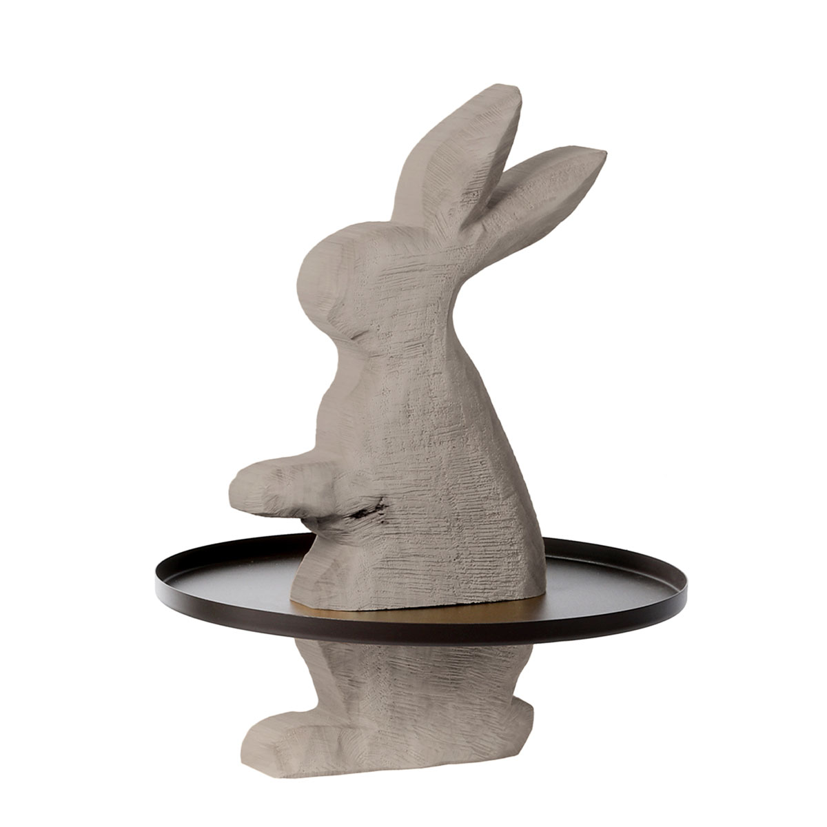 Deko Etagere Hase Anatol grau, Naturholz Hase grau im Metallteller, WMG Grünberger