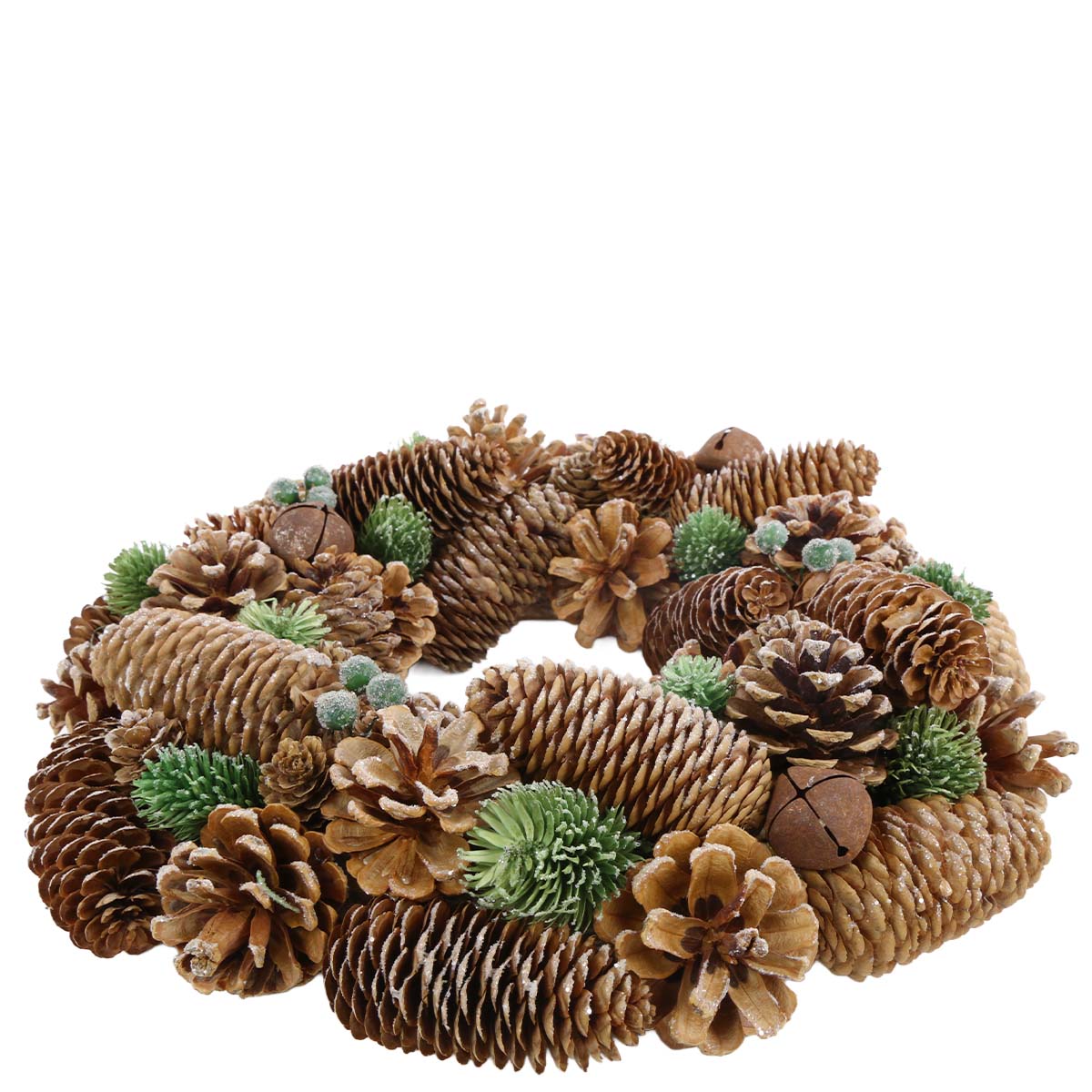 Deko Naturkranz mit Zapfen, Tannen, Metallschellen und Beeren, Ø345cm 