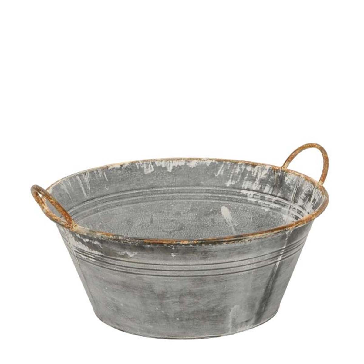 Deko Schale rund mit Henkel, großer Zinkkorb rund mit Griffe, 46cm