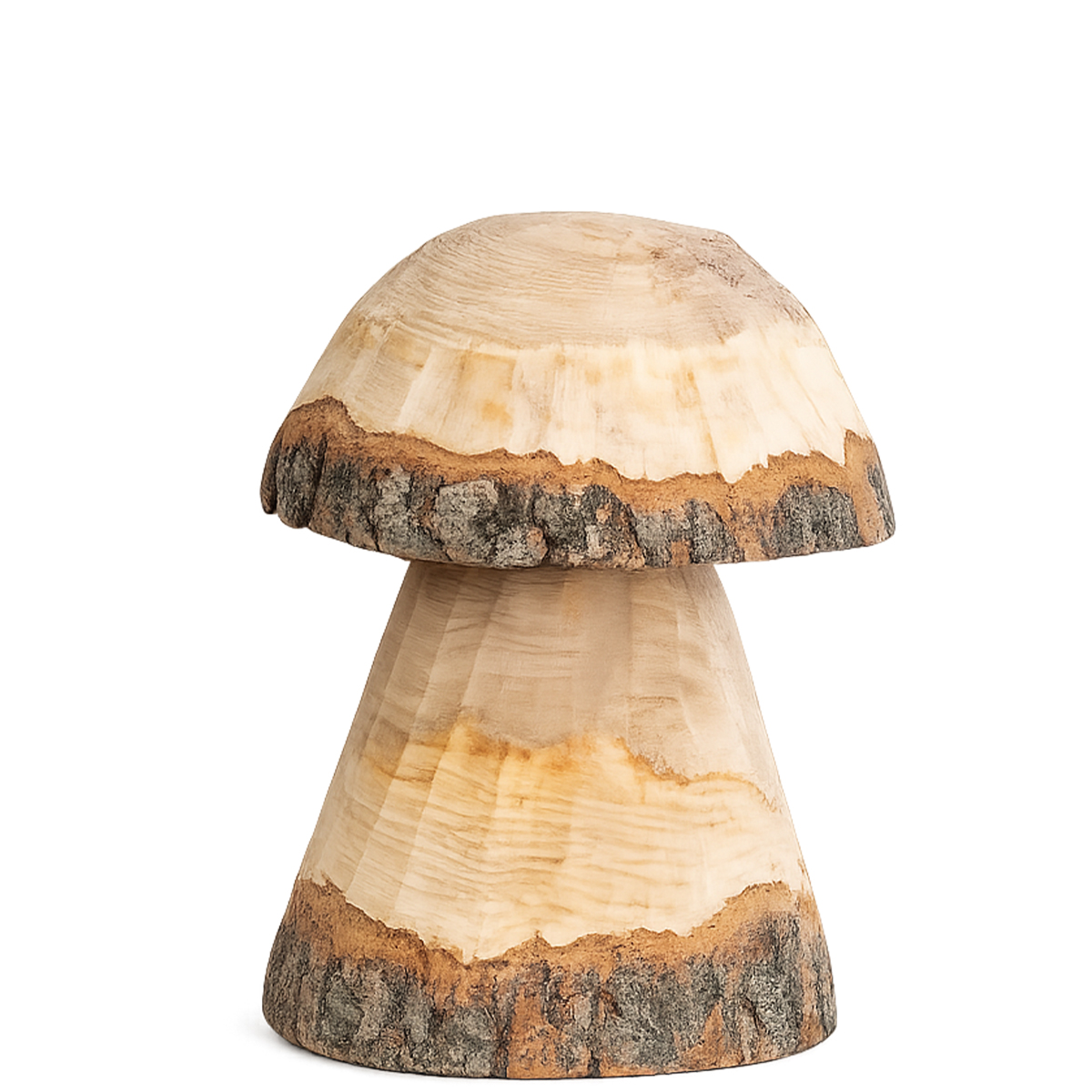 Deko Holzpilz, rustikaler Pilz aus Naturholz mit Rinde, 20cm, WMG Grünberger
