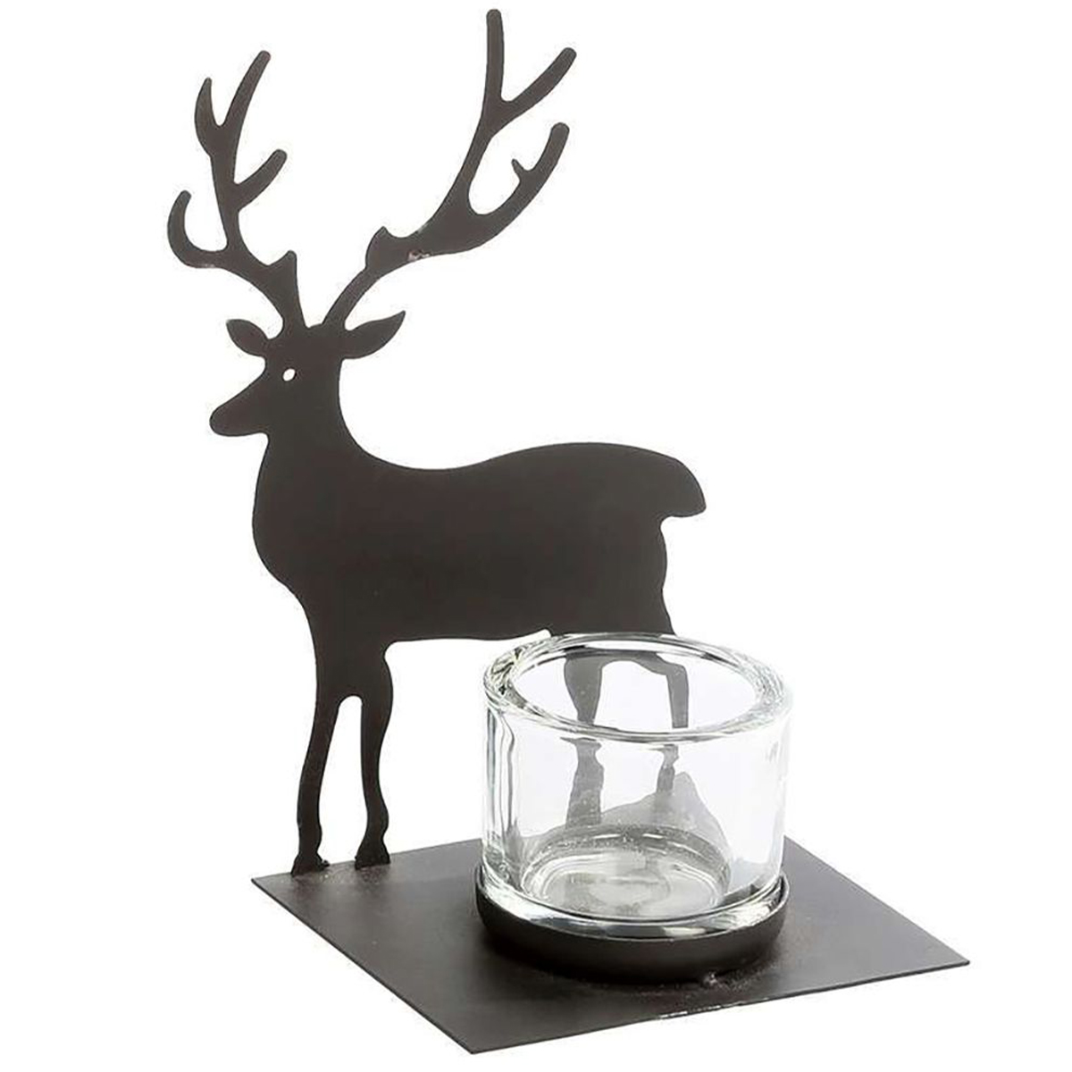 Windlicht Waldszene mit Hirsch aus Metall und Glas, alpines Windlicht im Landhausstil