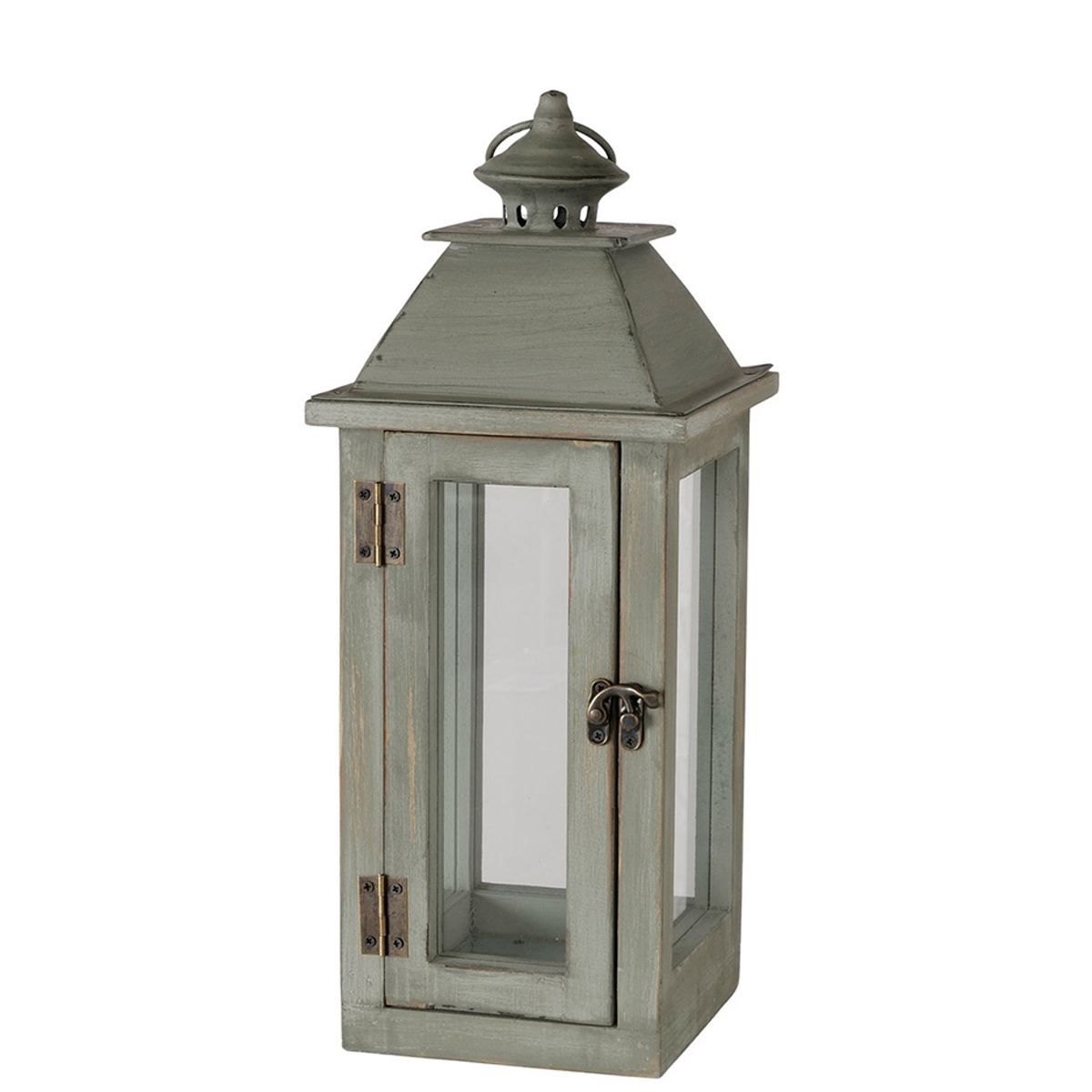 Holzlaterne Sagos hellgrün im Landhausstil, rustikales Windlicht, 41cm, Boltze Home Collections