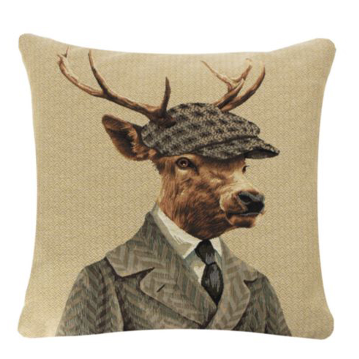 Gobelin Kissen Hirsch, Jäger Hirsch mit Schildmütze, 45x45cm, Mars & More