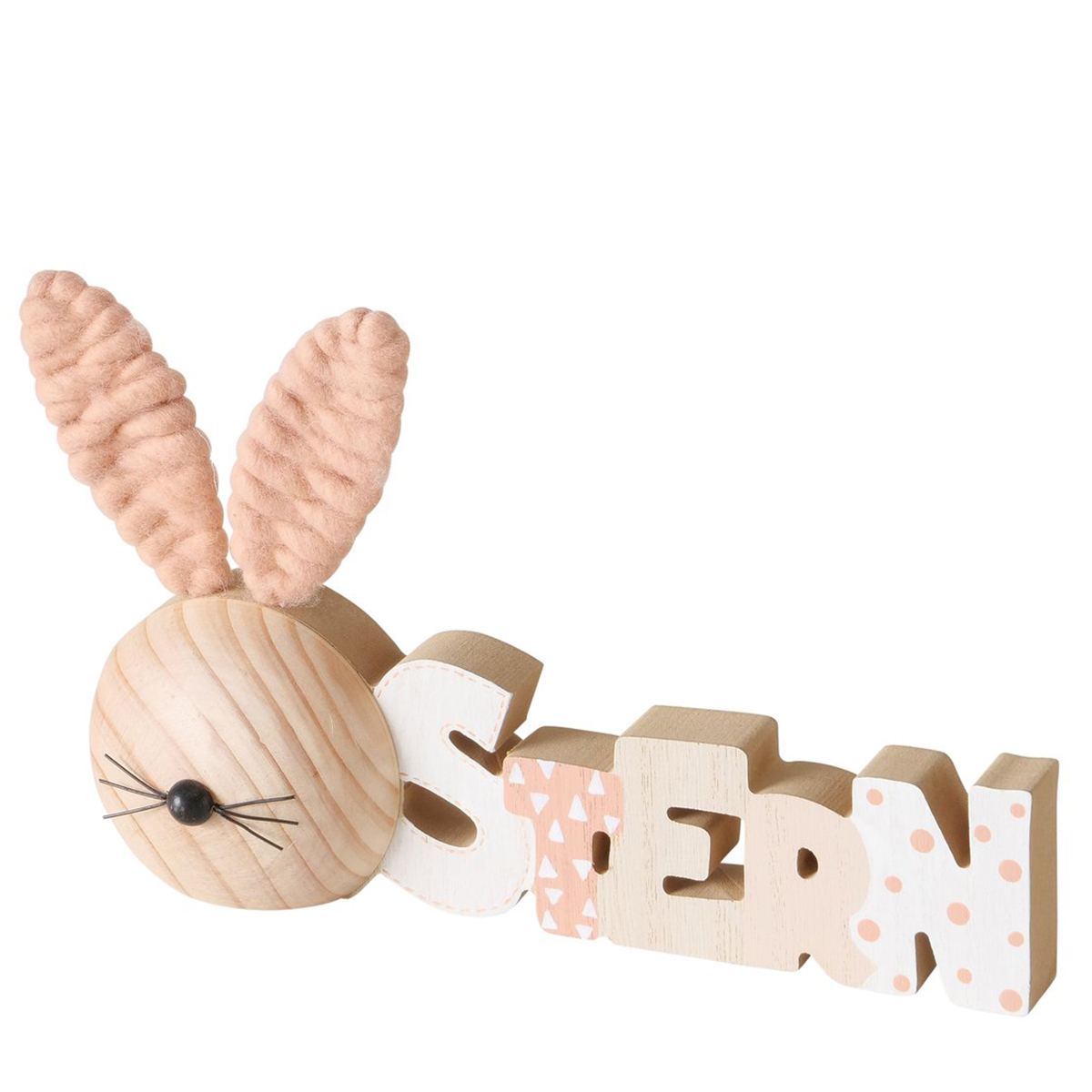 Schriftzug Ostern, Holzhase mit rosa Ohren, 25cm, Boltze Home Collections