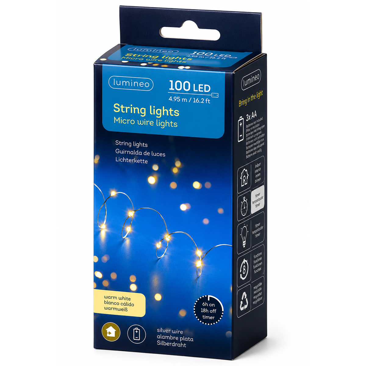Micro LED Lichterkette, Strangbeleuchtung warmes weiß, 100 LED, 495cm, Lumineo