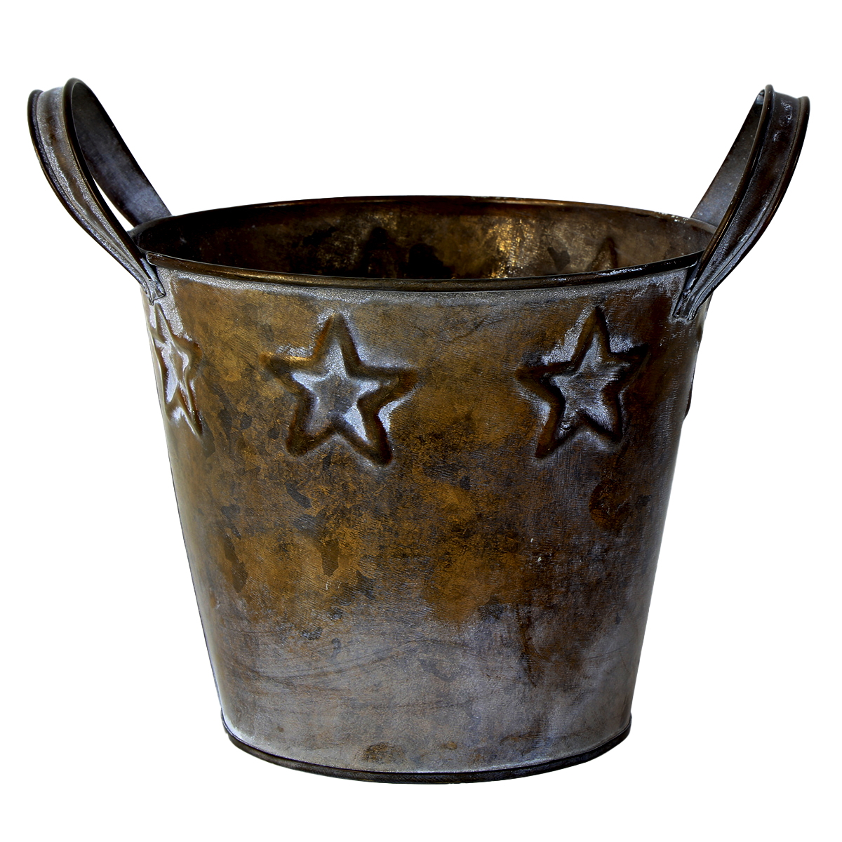 Pflanztopf Sterne Antik, Übertopf mit Henkel und Sterne, used look braun-gold, 16x12cm