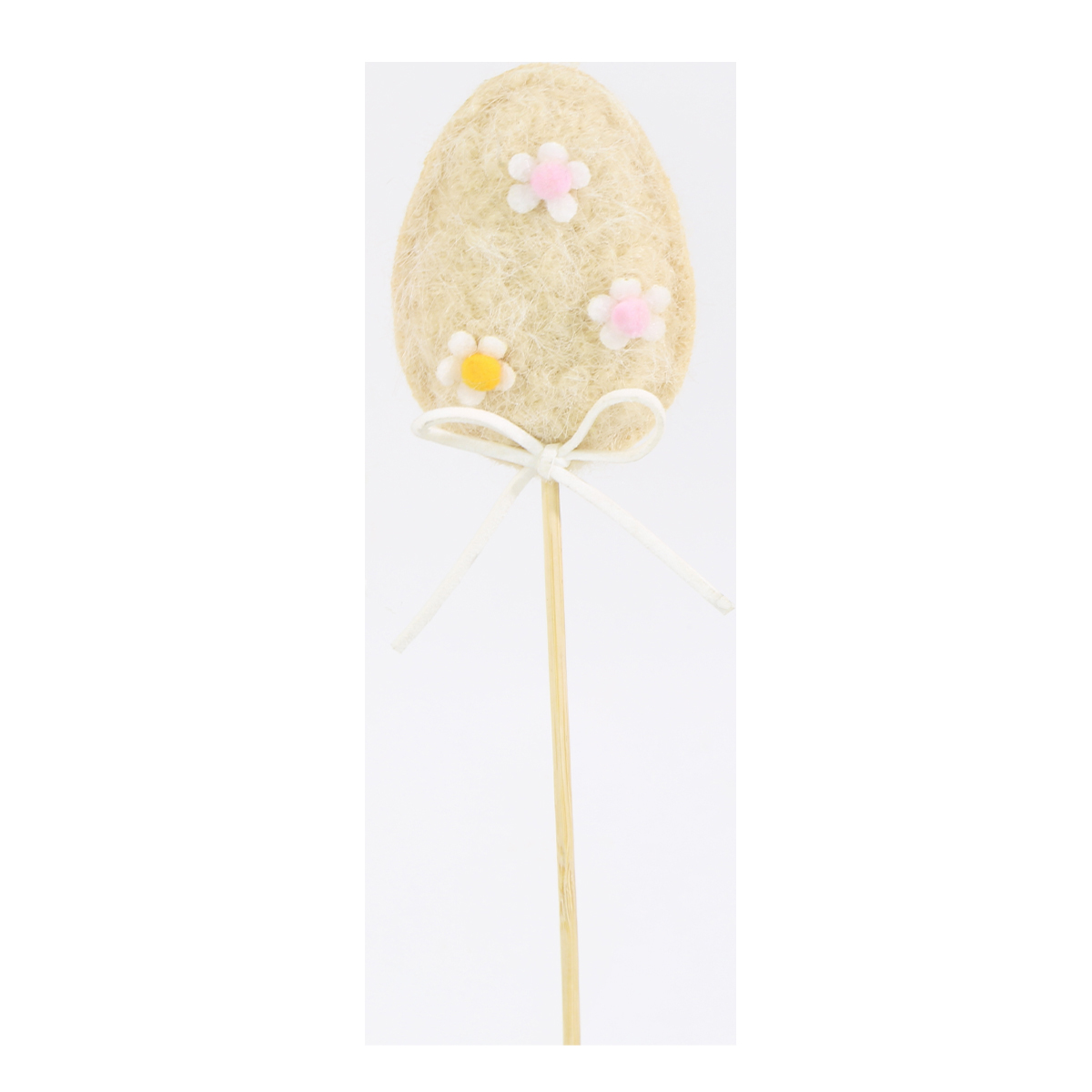 Deko Stecker Osterei beige, Filzei mit Blumen, Osterstecker, 34cm