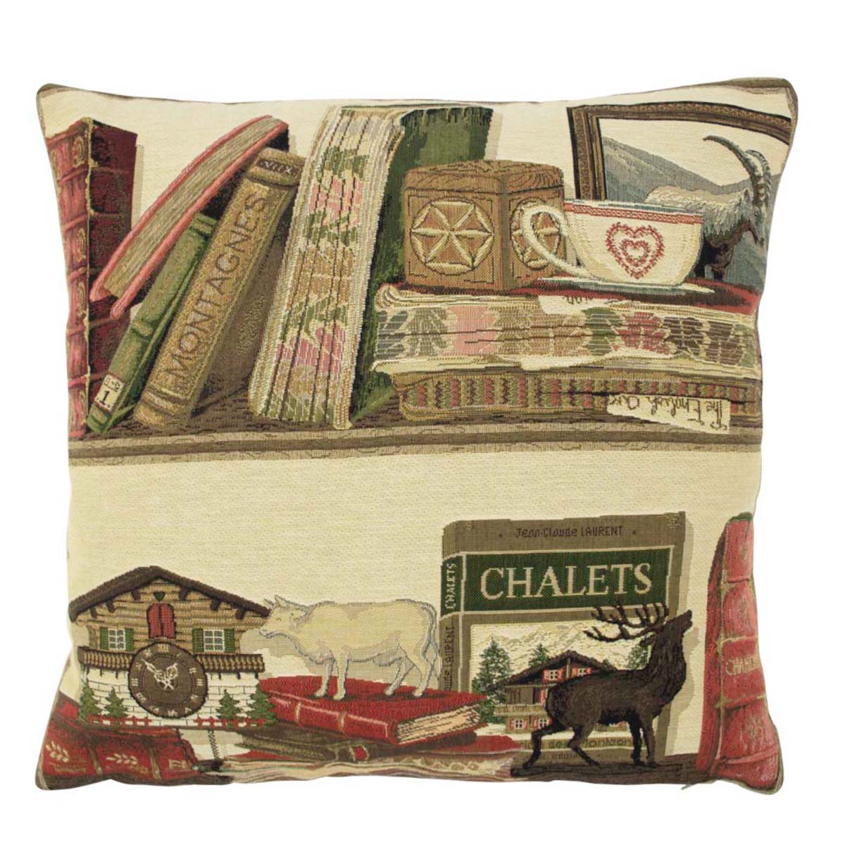 Gobelin Kissen Bücherregal Heimat, Hirsch und Kuh, 45x45cm, Mars & More