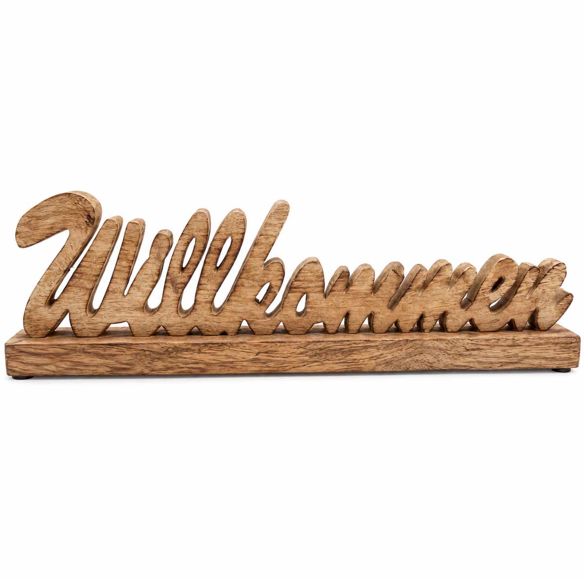 Deko Schriftzug "Willkommen" aus Mangoholz - Natürlicher Holzaufsteller im Landhausstil