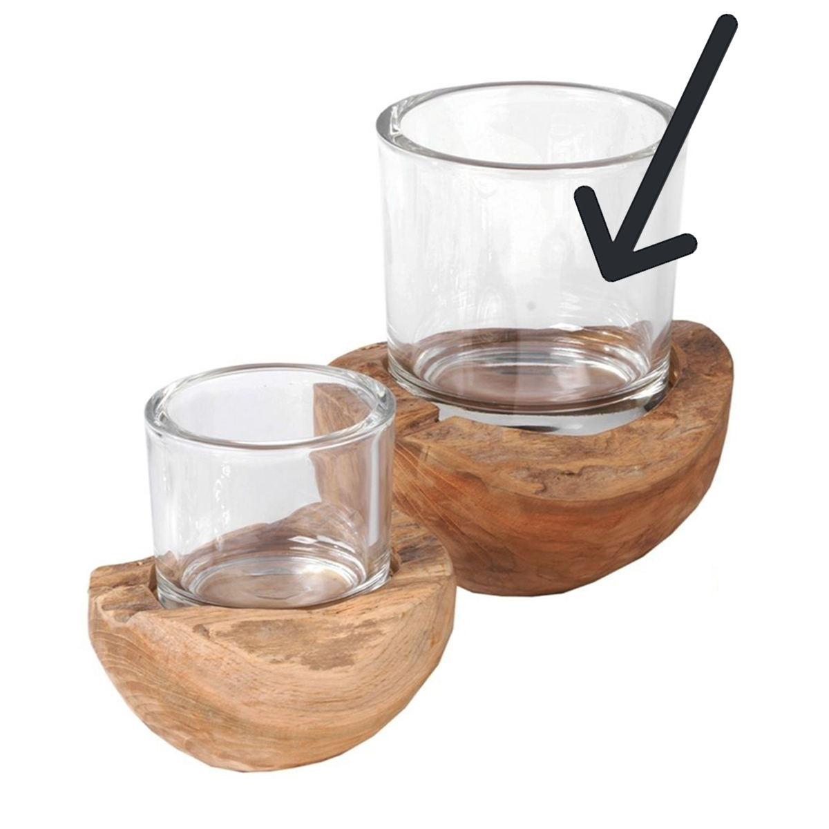 Holz Windlicht Teak unfinish, Glaszylinder auf Holzsockel, 14cm, WMG Grünberger