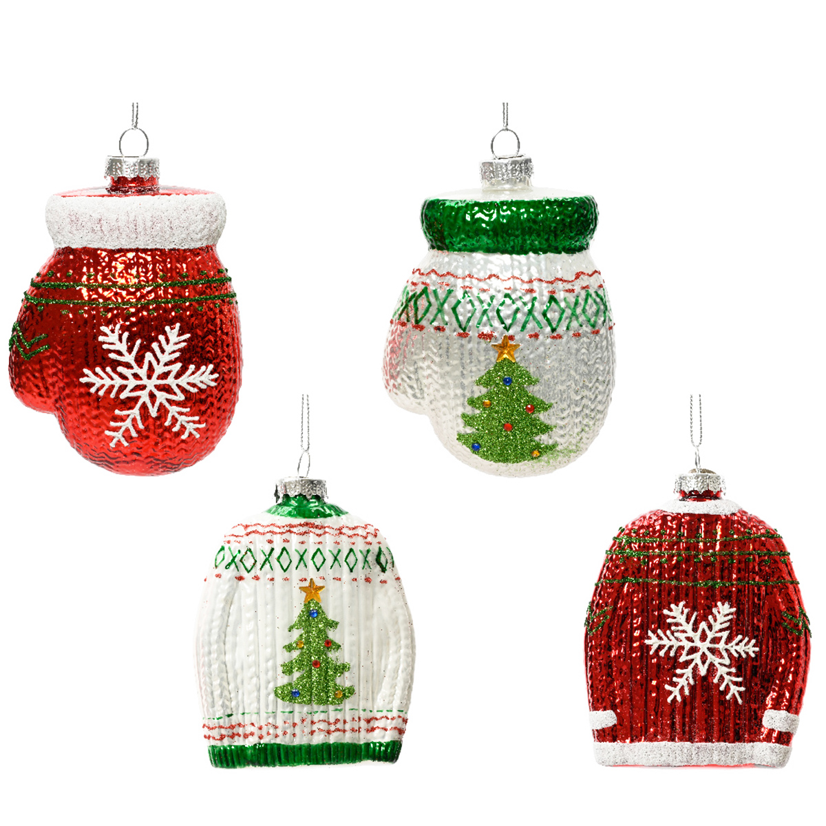 Baumschmuck Weihnachten Pullover und Handschuhe, rot-grün, 11cm, Kaemingk