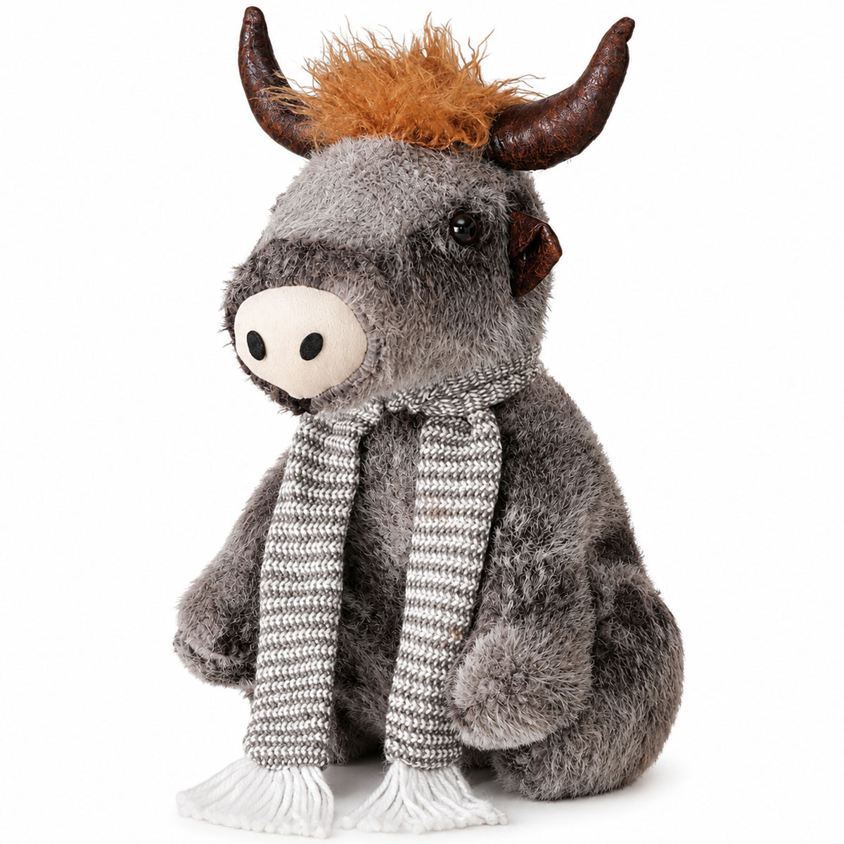 Plüsch Hochlandrind Buffy, Türstopper, kleiner grauer Büffel sitzend, 37cm, Boltze Home Collection