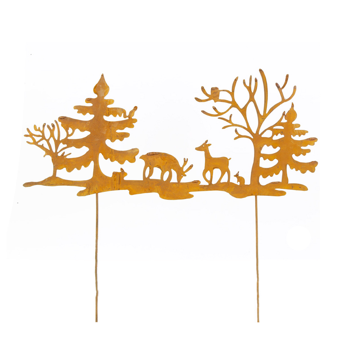 17510_01J9XQ4TNKQGGEEW1ZW4QTZ6D2c5qOC76rSsEz3 Deko Pflanzenstecker Hirsche, Roststecker Tiere im Wald, used look, 35x16cm