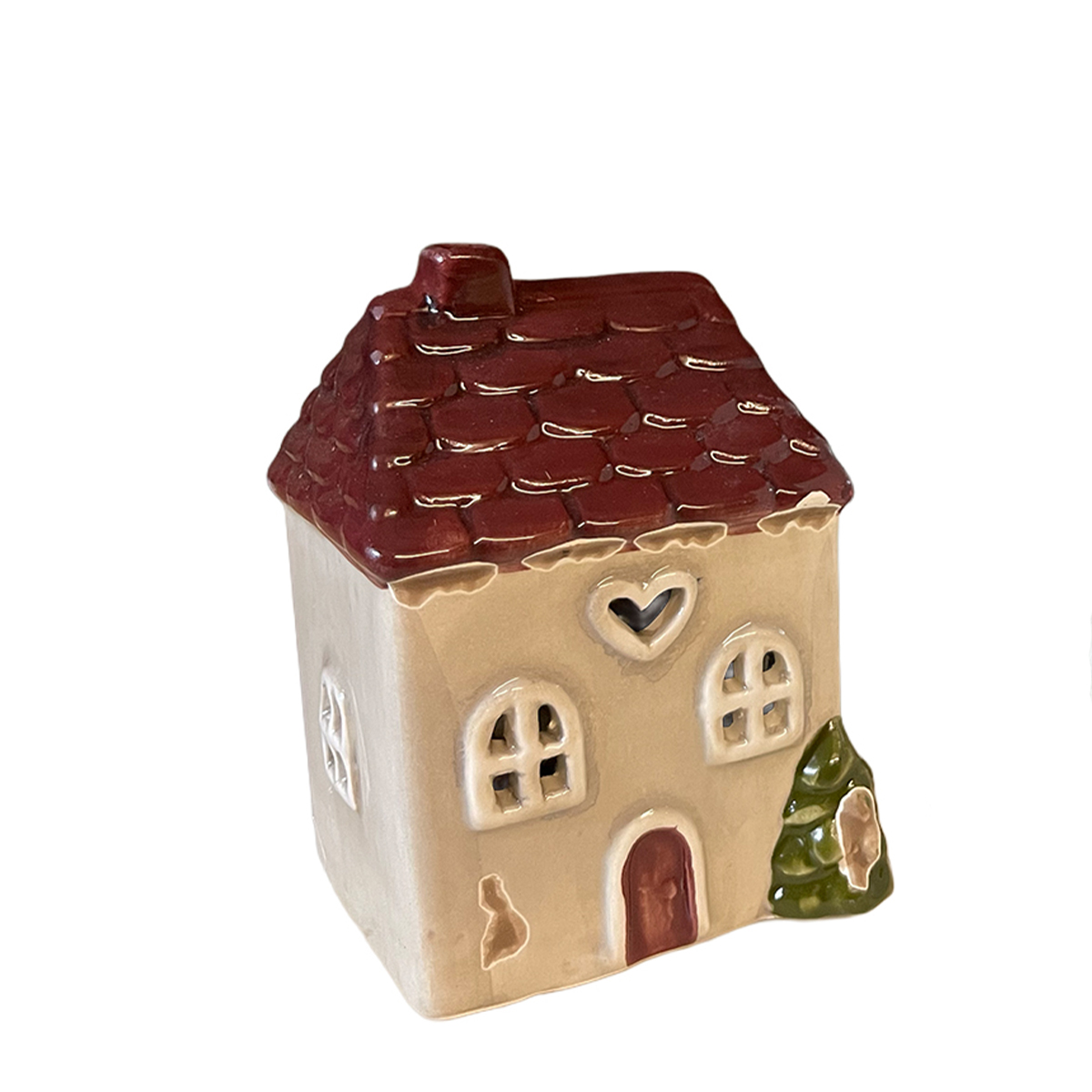 LED Haus Chrissie creme used look, kleines Keramikhaus Landhaus mit Herz