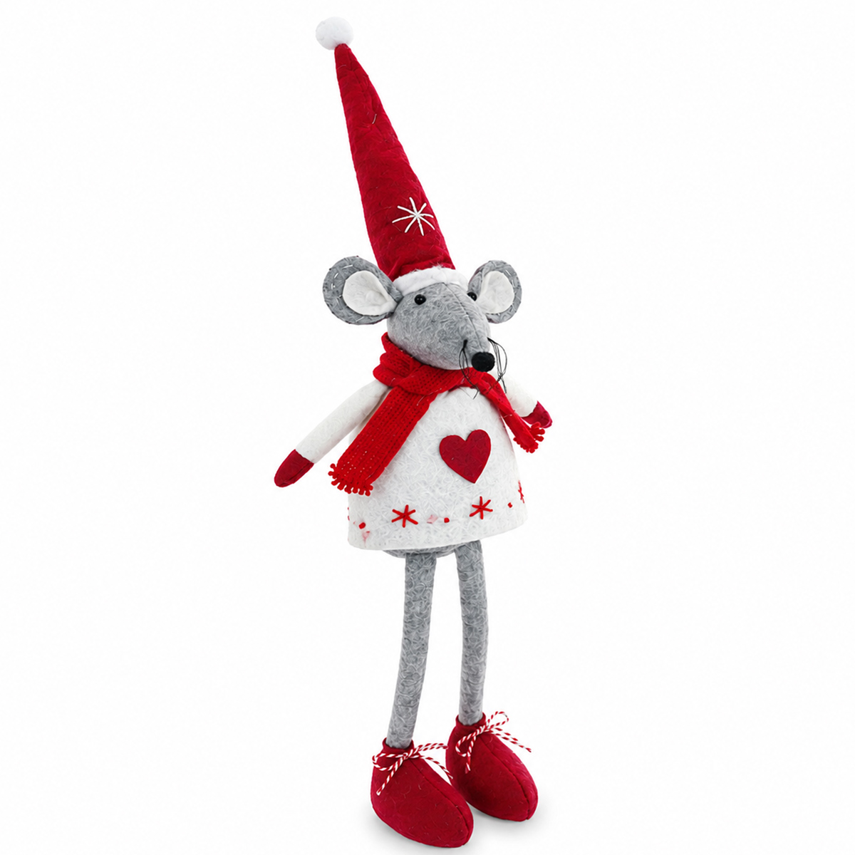 Deko Weihnachtsmaus, Filzmaus mit weißem Kleid und roter Mütze