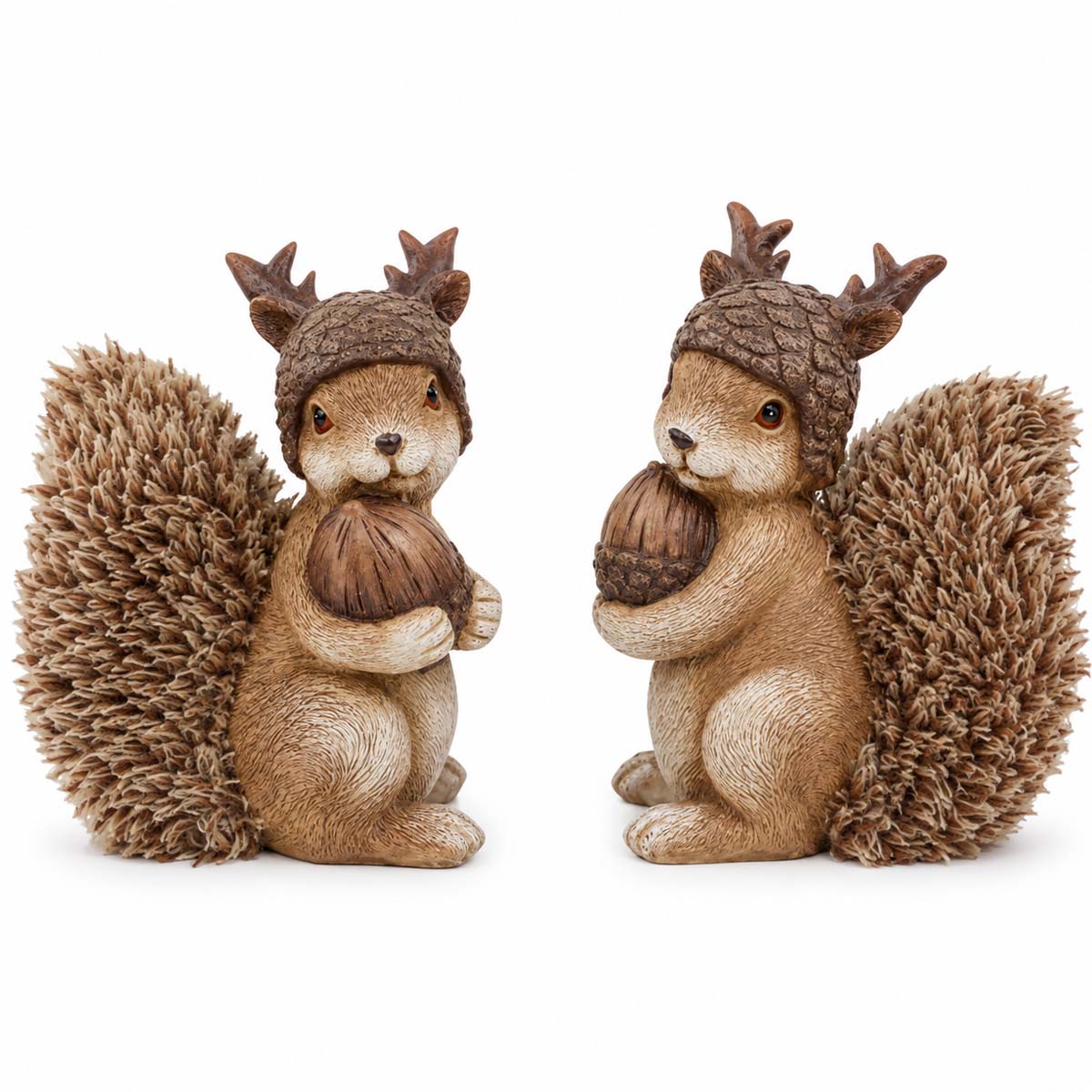 Deko Eichhörnchen mit Nuß und Plüsch-Puschel-Schwanz, 16cm