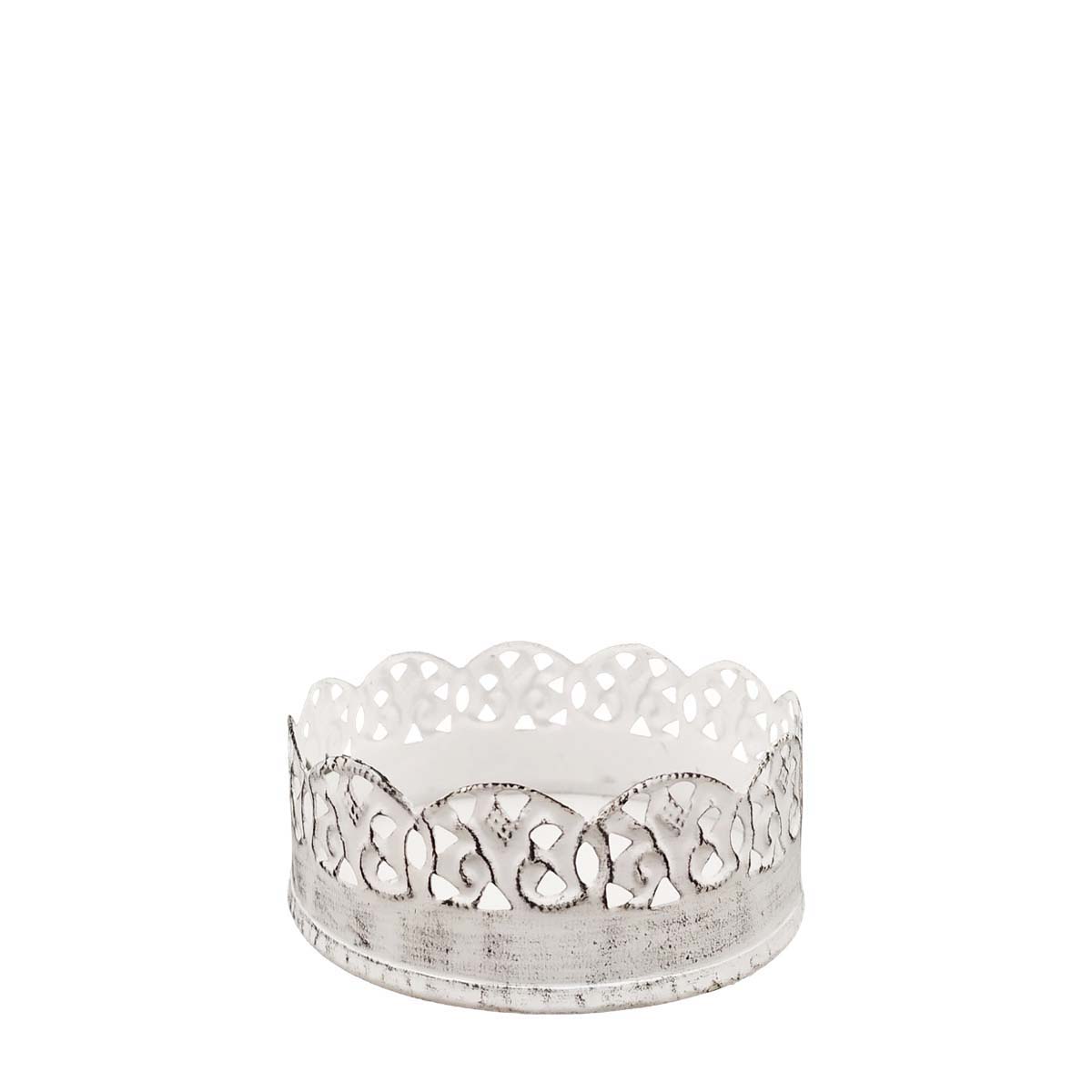 Deko Schale Ornament, Metallschale antik weiß, used look, Ø5cm