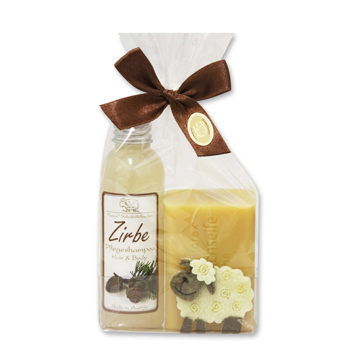 Schäfchenset Zirbe, Schafmilchseife & Pflegeshampoo Hair & Body – Original Florex