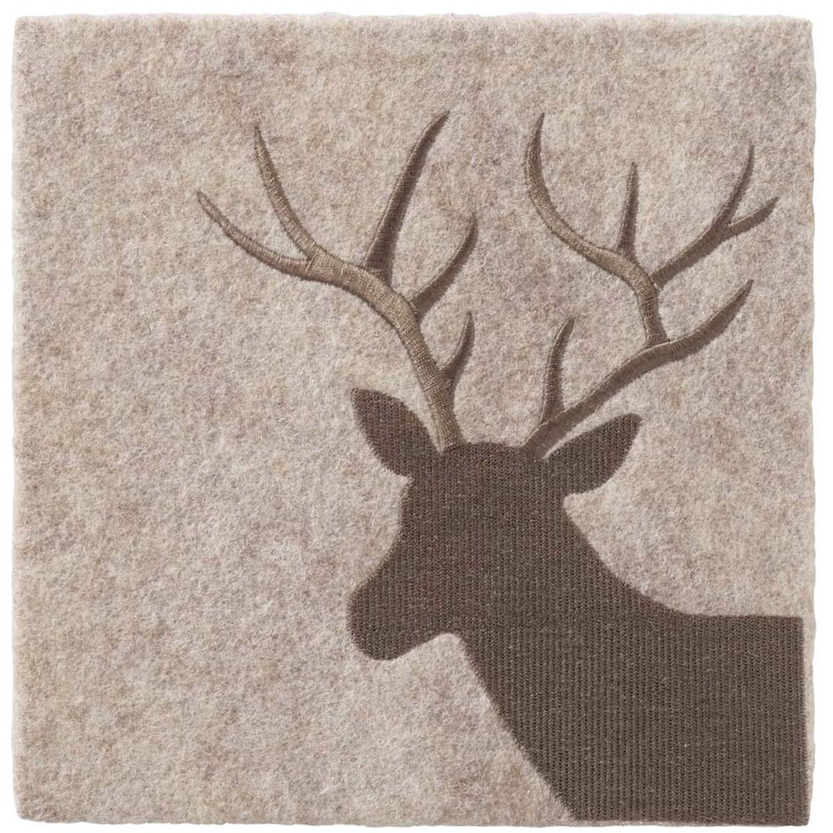 Deko Filzbild Hirsch Vilbert, Hirsch bestickt, braun-beige, 24x24cm, Boltze Home Collections
