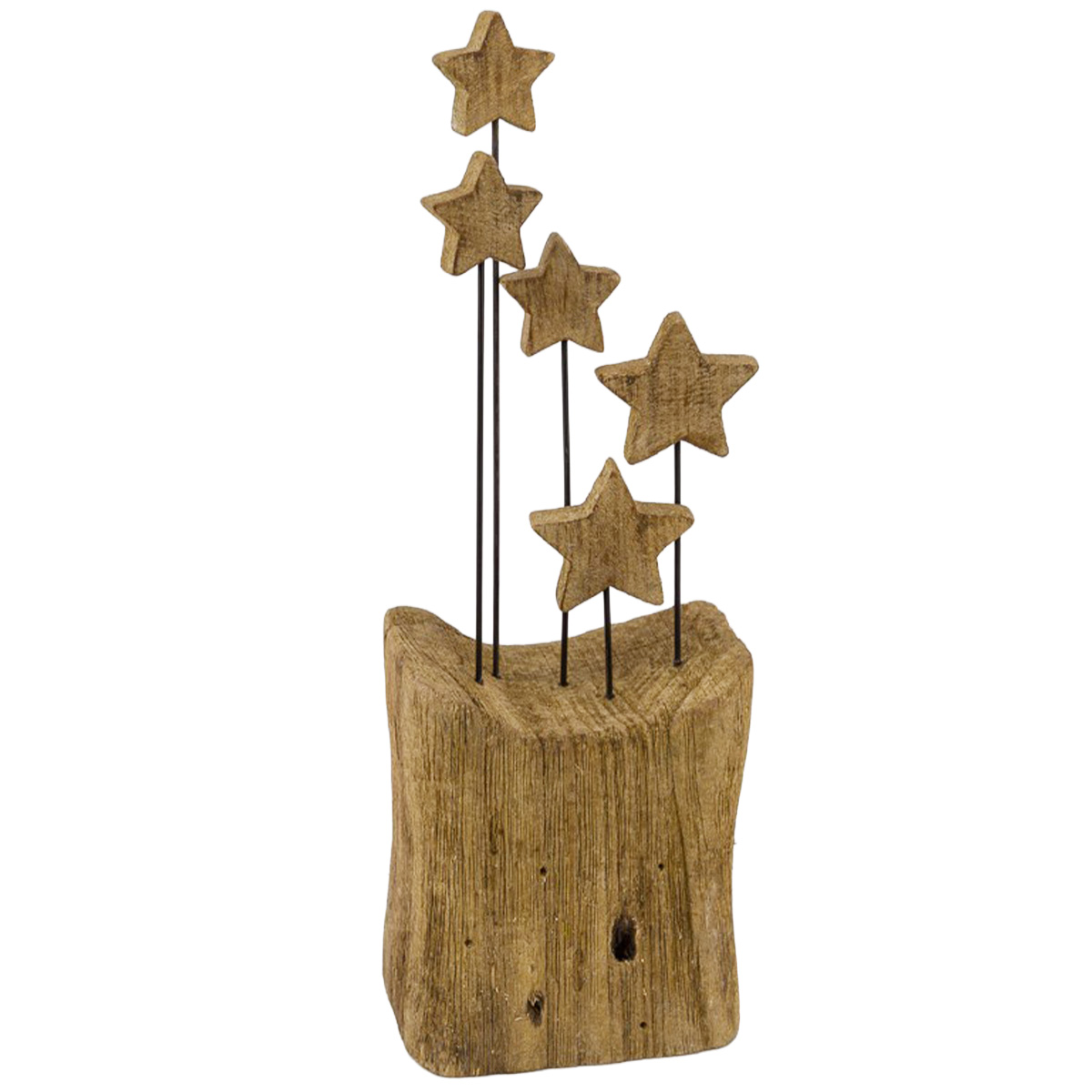 Deko Natur-Holzaufsteller Weihnachten, Holzsterne auf Holzklotz, 33cm