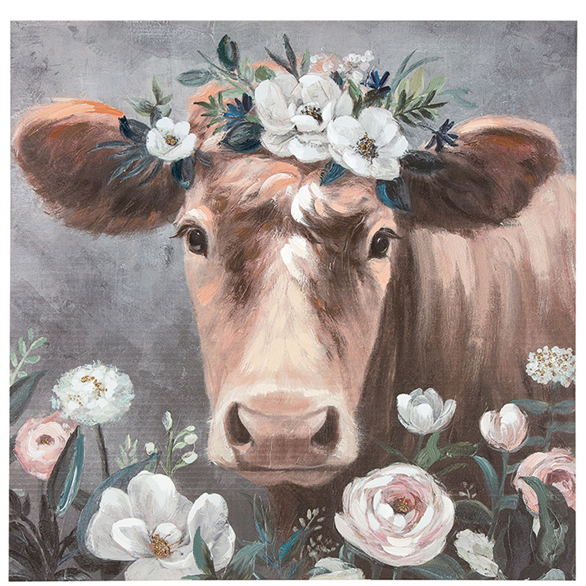 Leinwandbild Kuhmotiv Blumenkuh, 90x90cm, Gilde